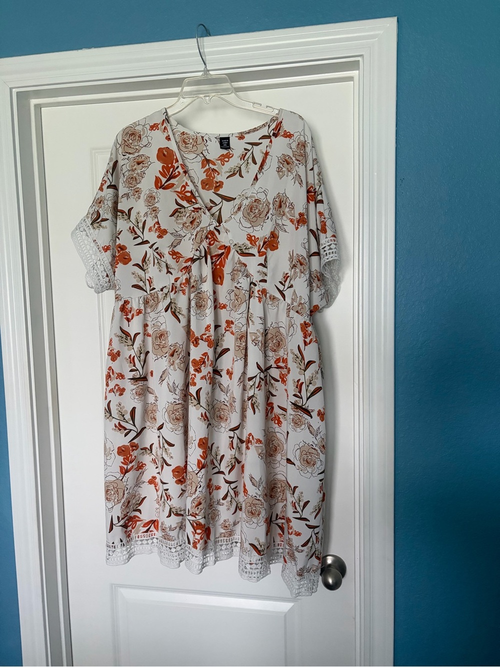 SHEIN White Midi Dress with Rust Floral Print